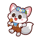 戴蓝色花环的白色狐狸演员