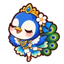 戴花冠、展开蓝色尾羽的孔雀演员